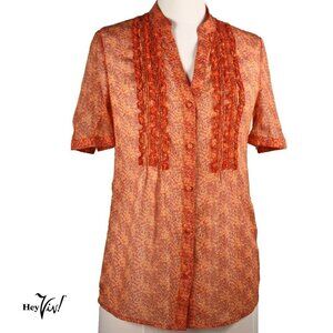 Banana Republic Ruffle Button Up Sheer Blouse Shirt Pink Floral Size XS -Hey Viv